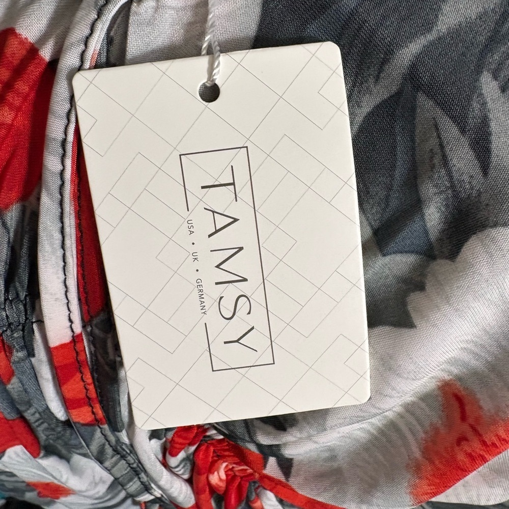 Tamsy Floral V-Neck Top in Red & Gray - Picture 3 of 5